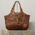 Y*S*L 2026 Icare Wooden Bead 46cm Brown Woven Bag