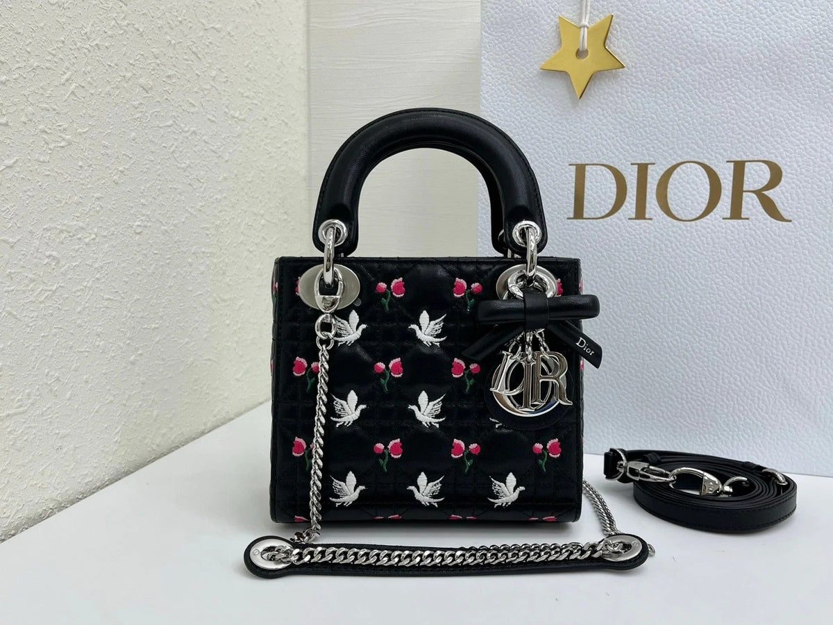 C*D 2026 Bird Rose Design Lady D*or Bag Lambskin