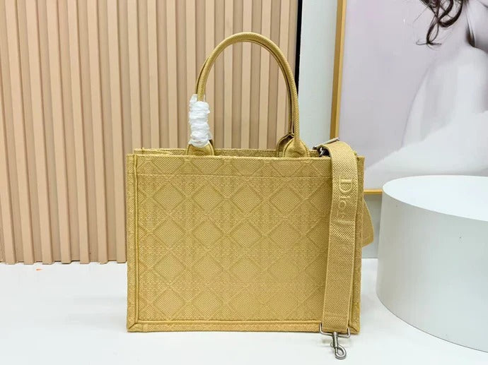 D*or 2026 Book Tote with Embroidered Bee Yellow Canvas