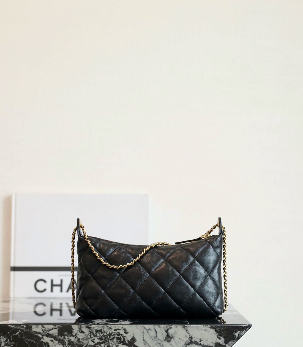 C*C 2025 Hobo Dumpling Bag 26cm Black Calfskin