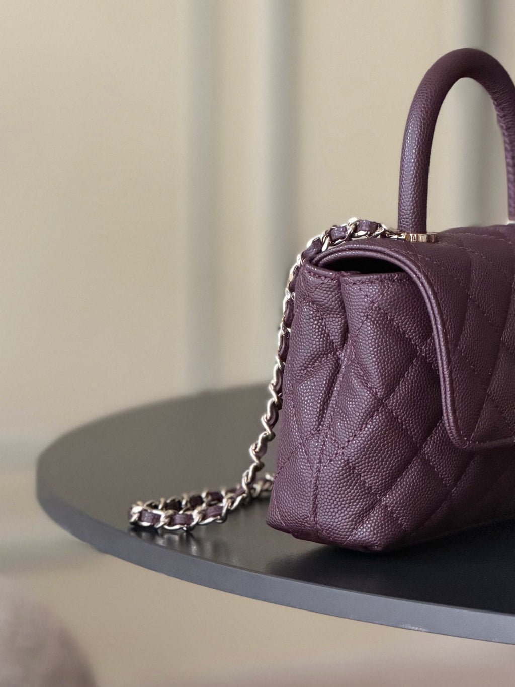 C*C 26s Mini Flap Bag 14.5cm with Top Handle Deep Burgundy Caviar Leather