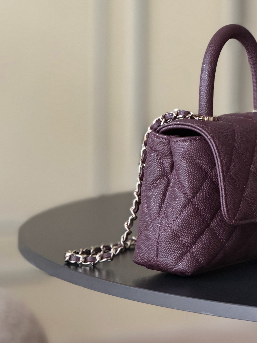 C*C 26s Mini Flap Bag 14.5cm with Top Handle Deep Burgundy Caviar Leather