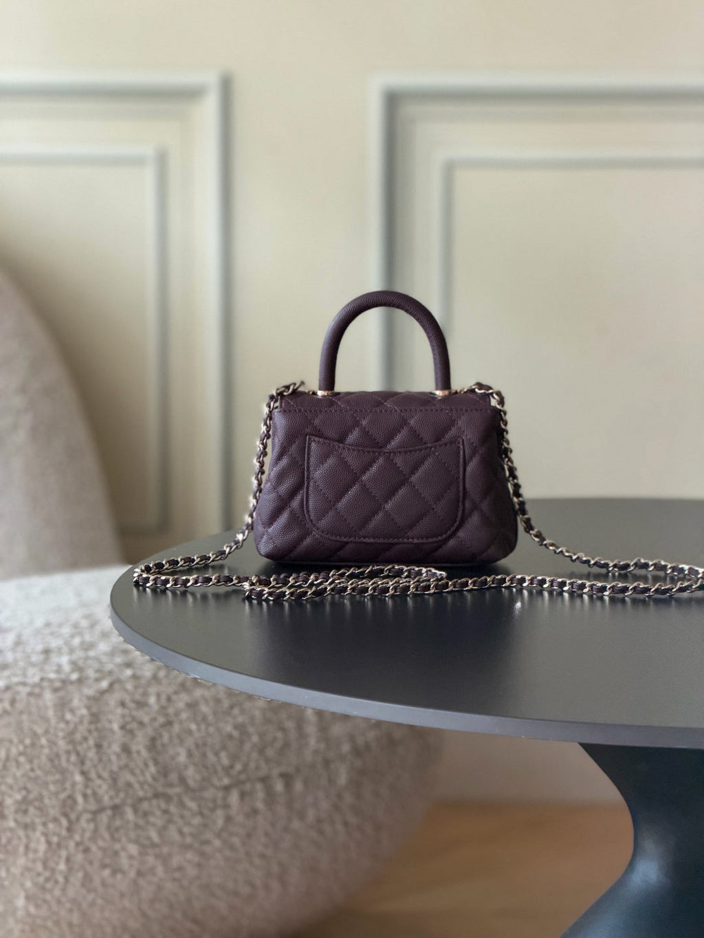 C*C 26s Mini Flap Bag 14.5cm with Top Handle Deep Burgundy Caviar Leather