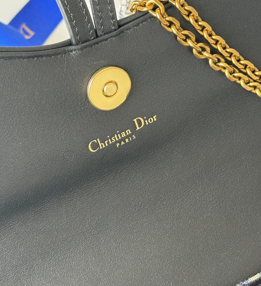 C*D S5907CNKO Medium Saddle Pouch with Chain 21.5cm Blue Jacquard Cowhide GHW