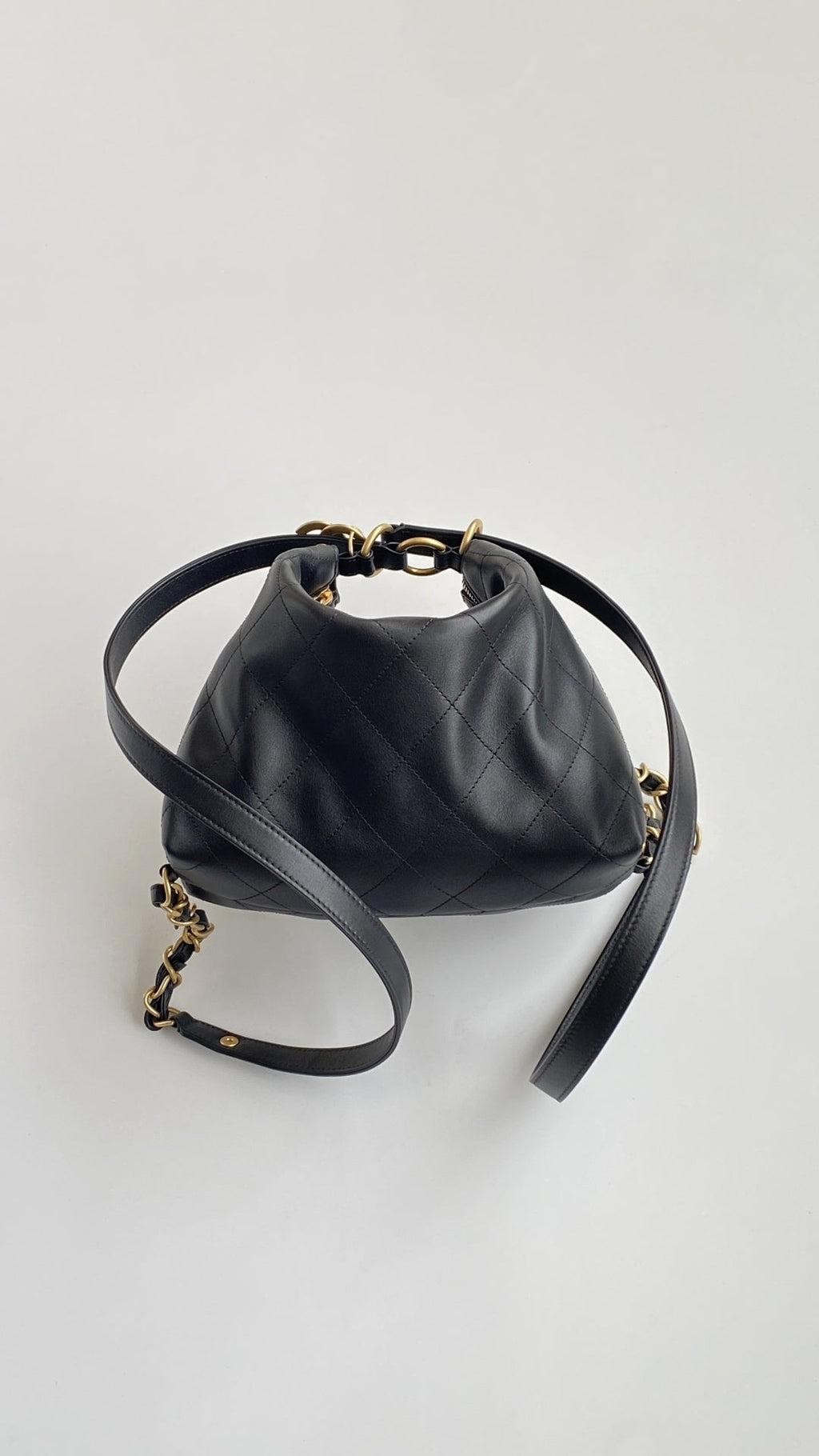 Ch*nel 25 Hobo Backpack Black Soft Calfskin