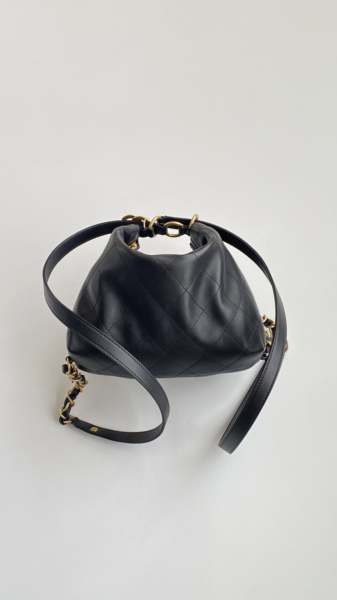 Ch*nel 25 Hobo Backpack Black Soft Calfskin