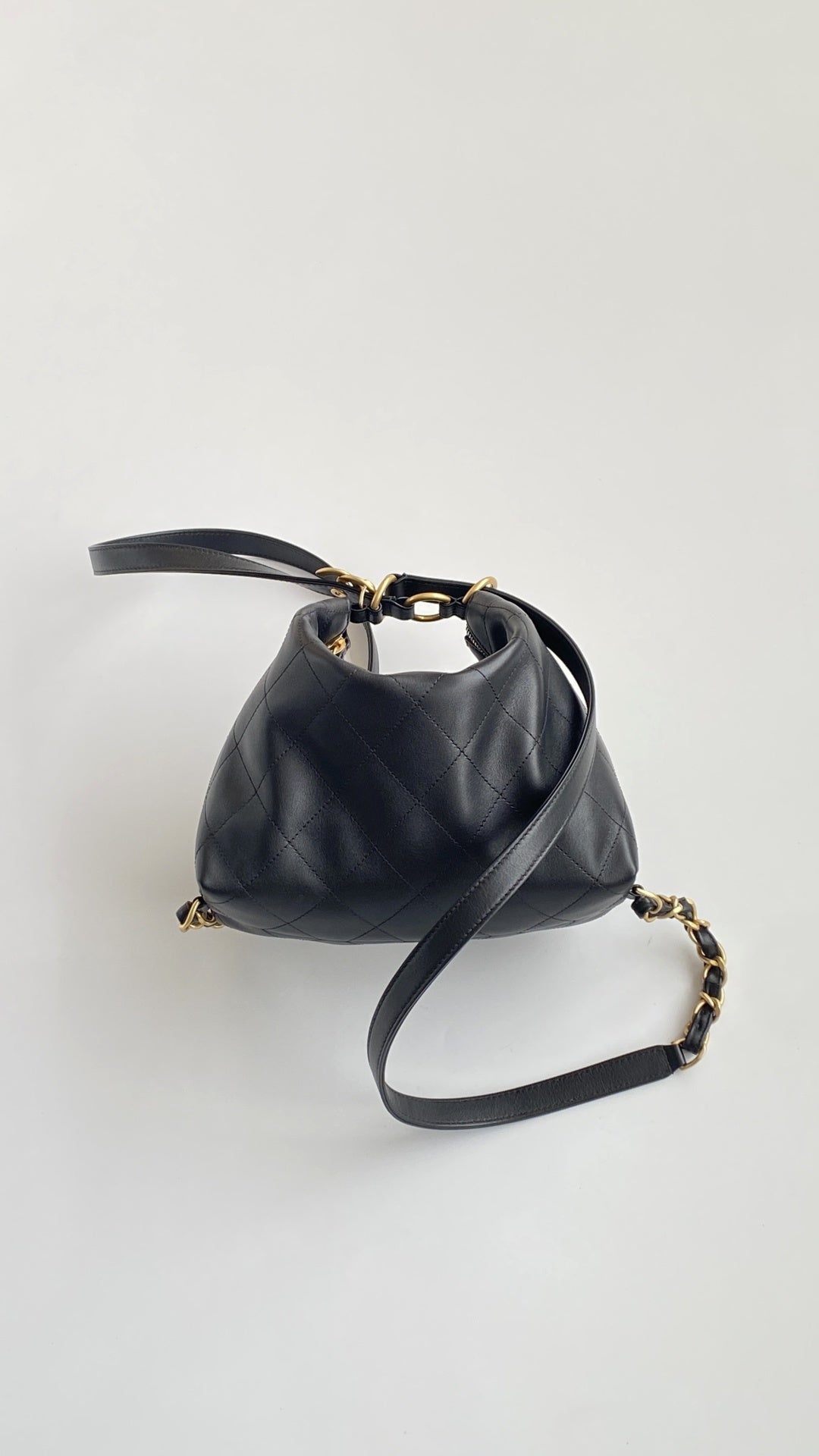 Ch*nel 25 Hobo Backpack Black Soft Calfskin