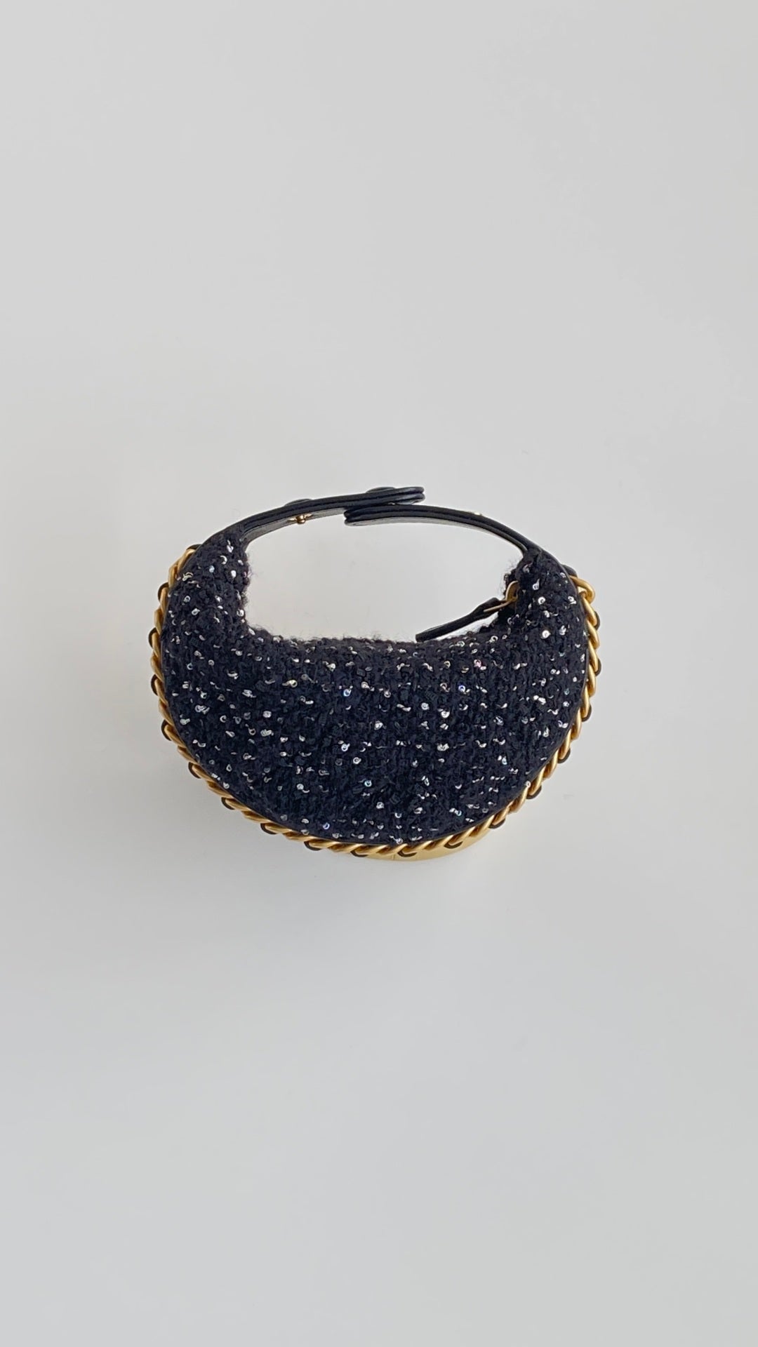 C*C Mini Crescent Carry-on Bag 13 Dark Blue Wool Tweed