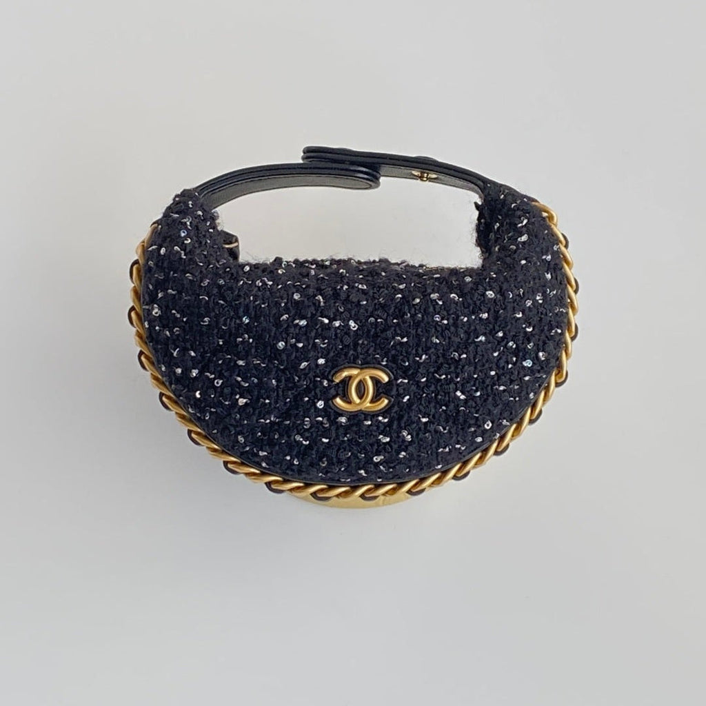 C*C Mini Crescent Carry-on Bag 13 Dark Blue Wool Tweed