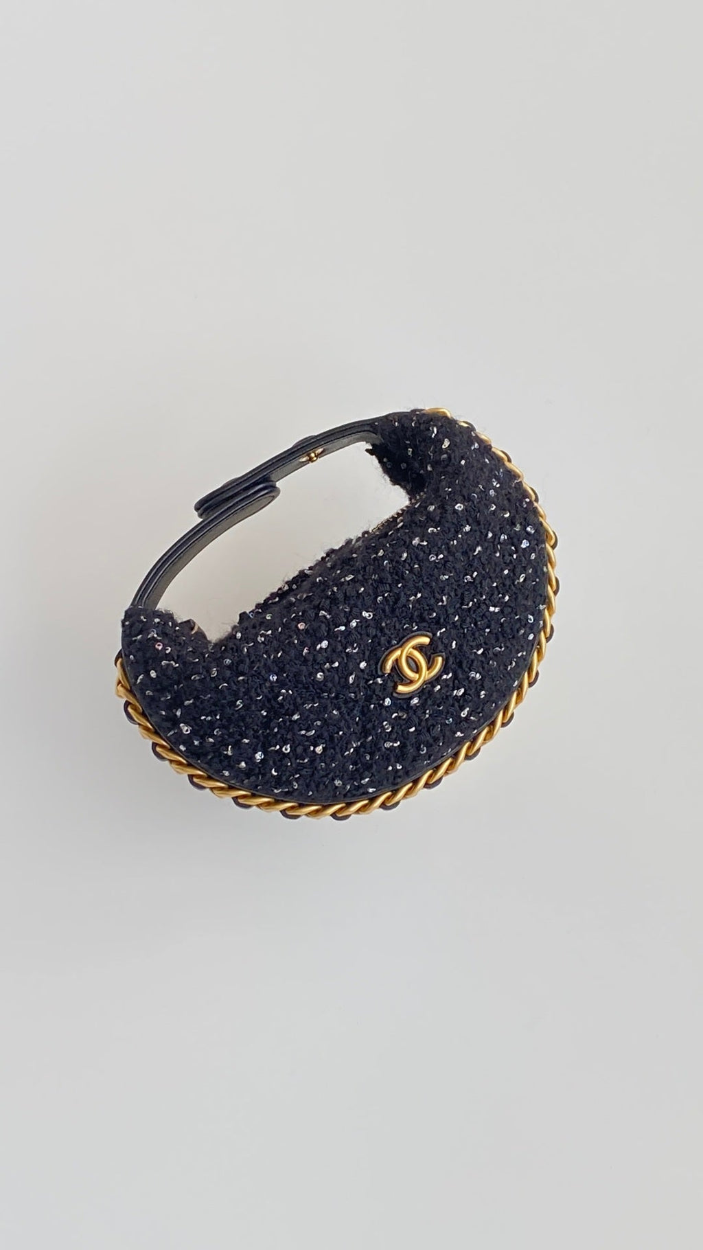 C*C Mini Crescent Carry-on Bag 13 Dark Blue Wool Tweed