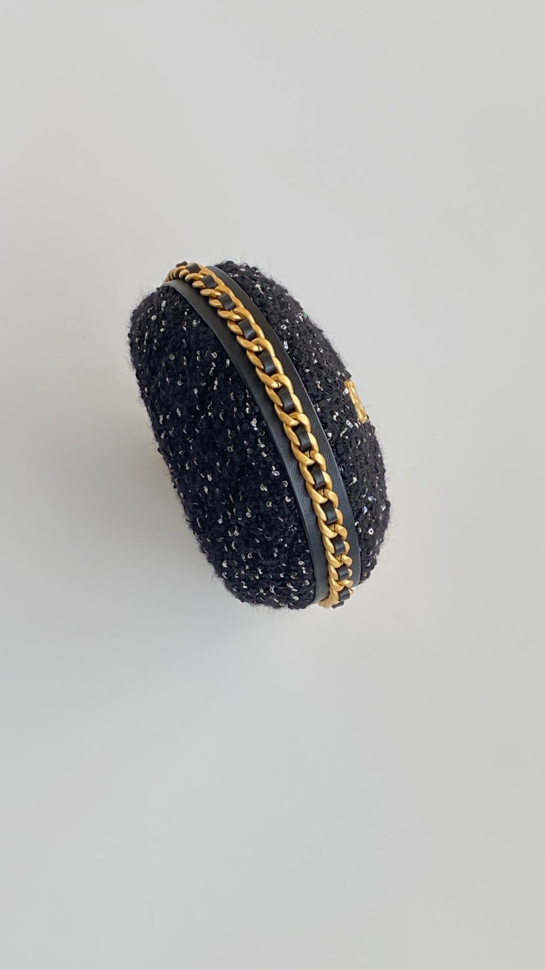 C*C Mini Crescent Carry-on Bag 13 Dark Blue Wool Tweed