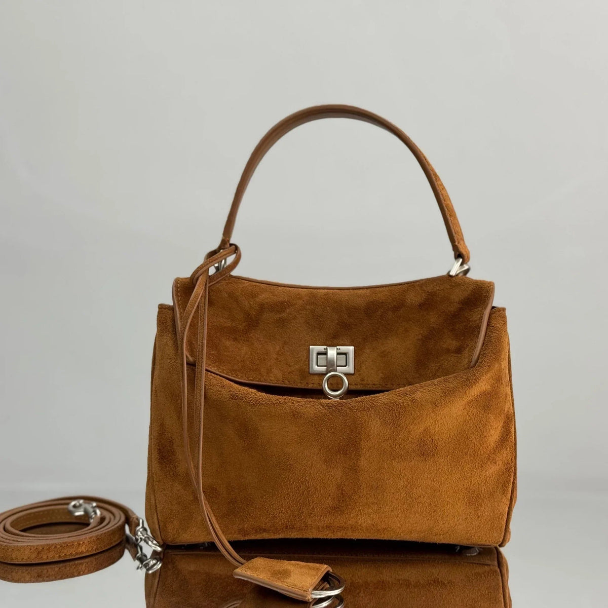 B*lenciaga Bag Suede Sliver Hardware