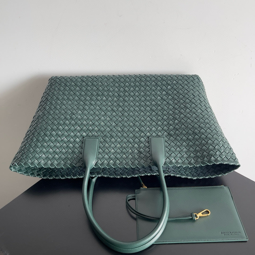B*V Large Cabat Bag 51cm Green Leather GHW