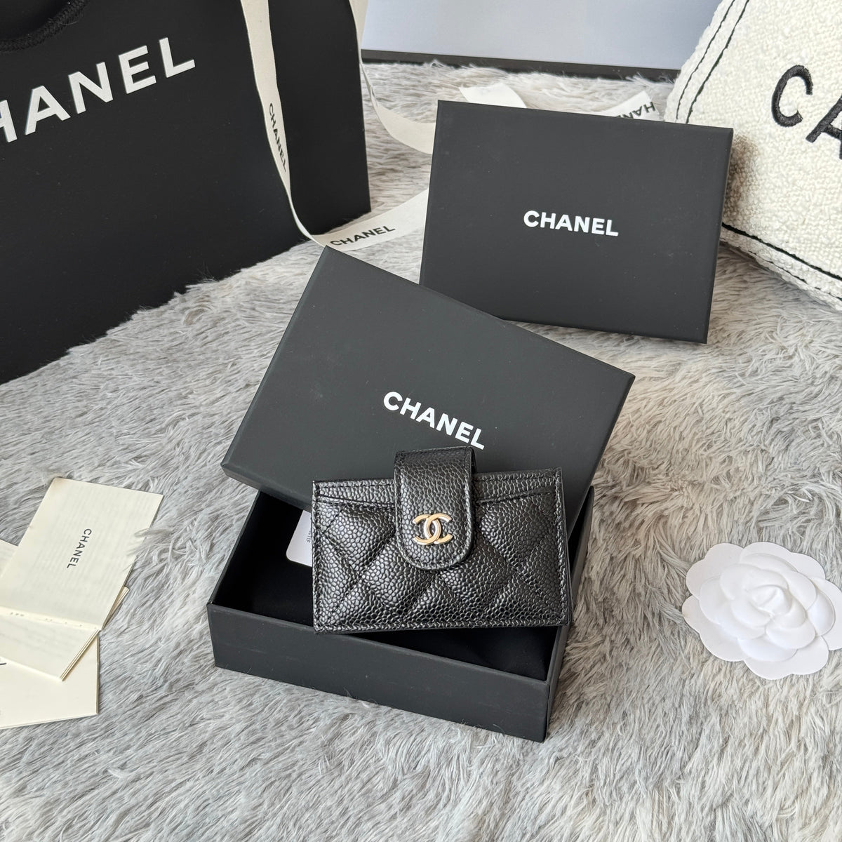 C*C Accordion Card Holder Black Sliver-tone Metal Caviar