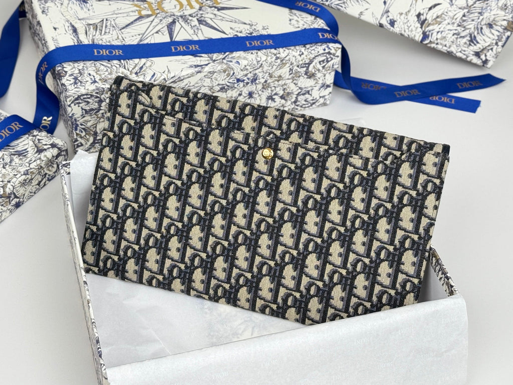 C*D 30 Montaigne Avenue Pouch with Flap 30cm Blue Jacquard