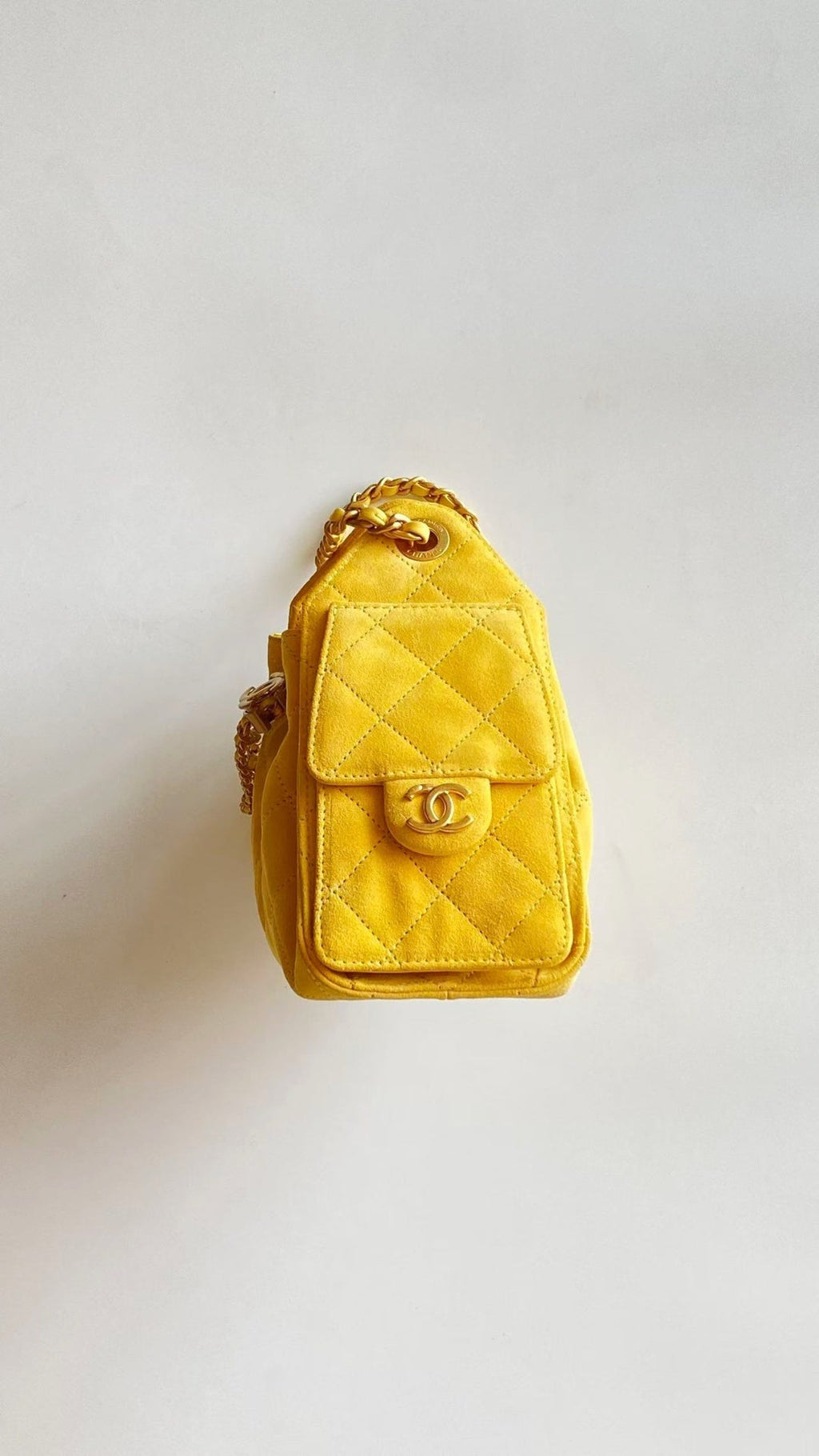 Ch*nel 25 Hobo Bag Yellow Gold Suede
