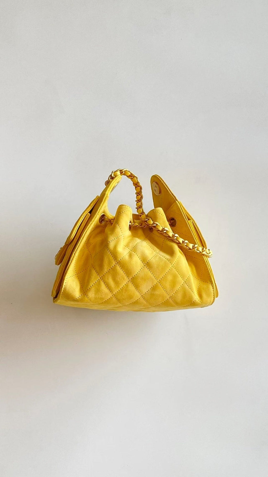 Ch*nel 25 Hobo Bag Yellow Gold Suede