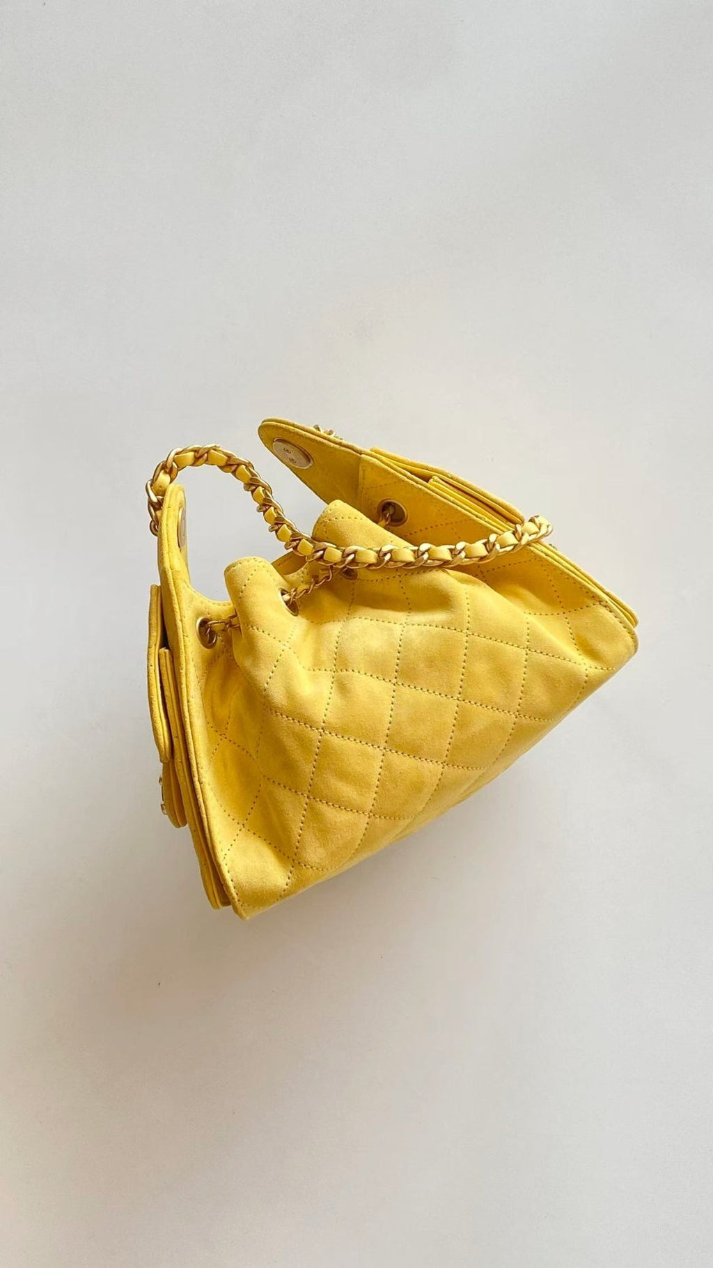 Ch*nel 25 Hobo Bag Yellow Gold Suede