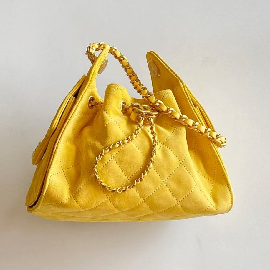 Ch*nel 25 Hobo Bag Yellow Gold Suede
