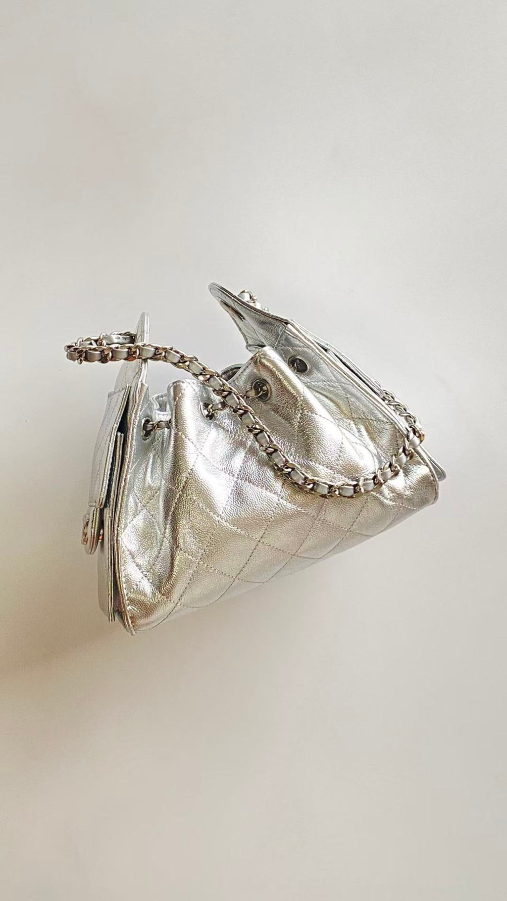 C*C 2025 Hobo Bag Silver 22cm Metallic Grained Calfskin