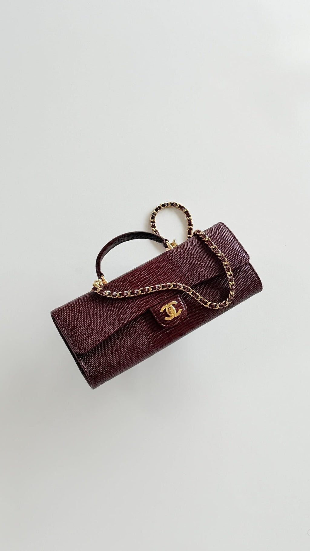 C*C Métiers d’art 2026 Clutch With Chain Dark Burgundy Lizard Embossed Calfskin