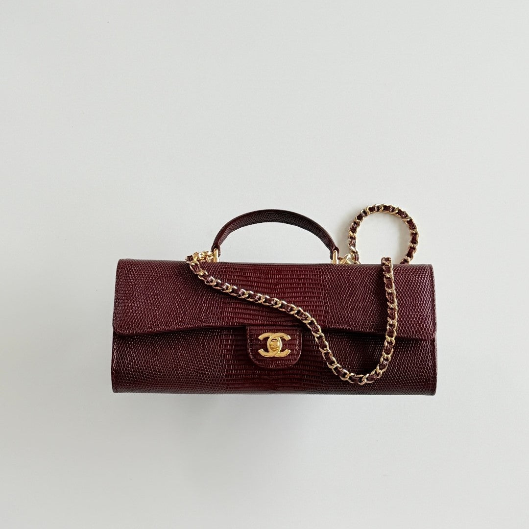 C*C Métiers d’art 2026 Clutch With Chain Dark Burgundy Lizard Embossed Calfskin