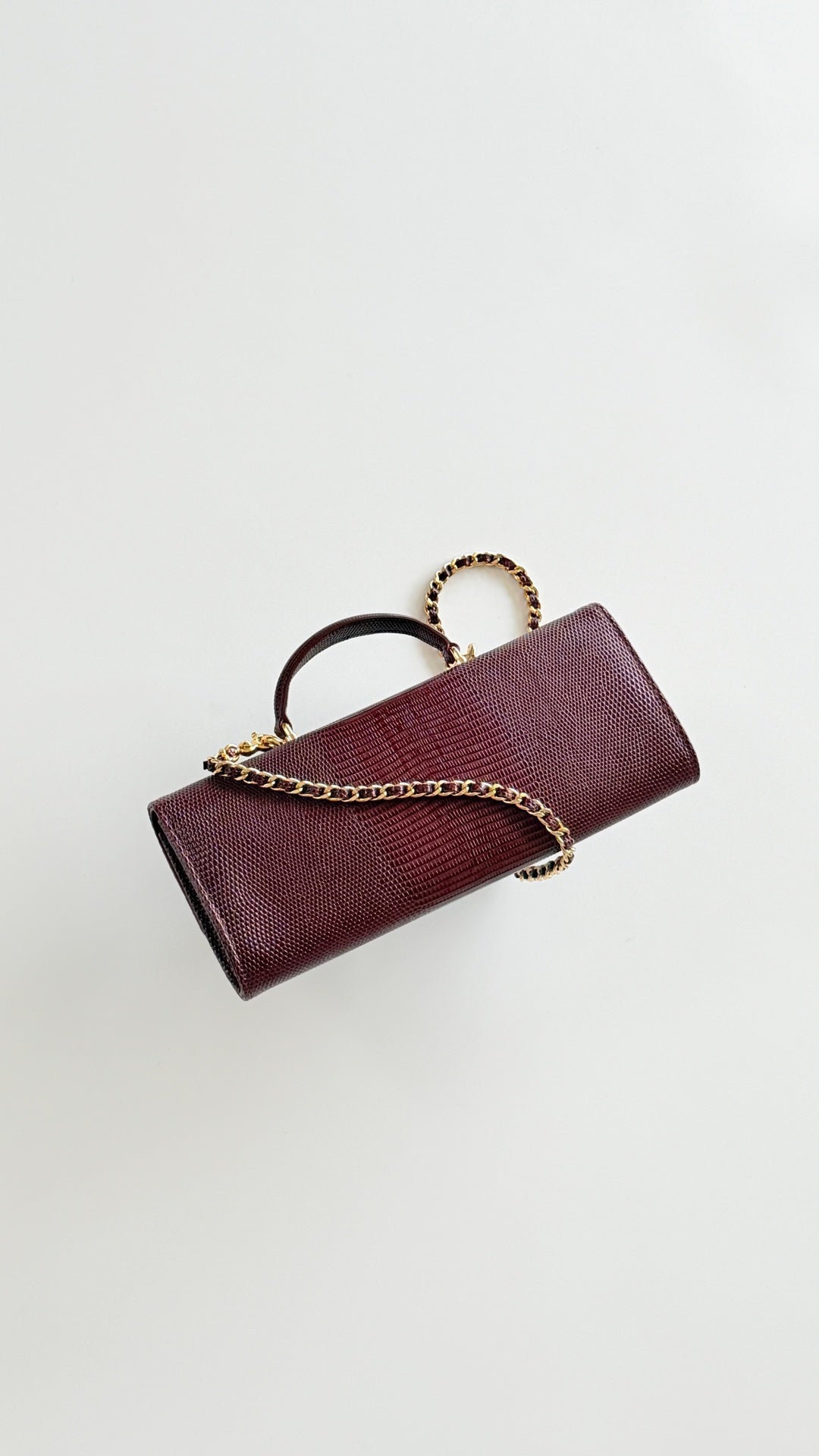 C*C Métiers d’art 2026 Clutch With Chain Dark Burgundy Lizard Embossed Calfskin