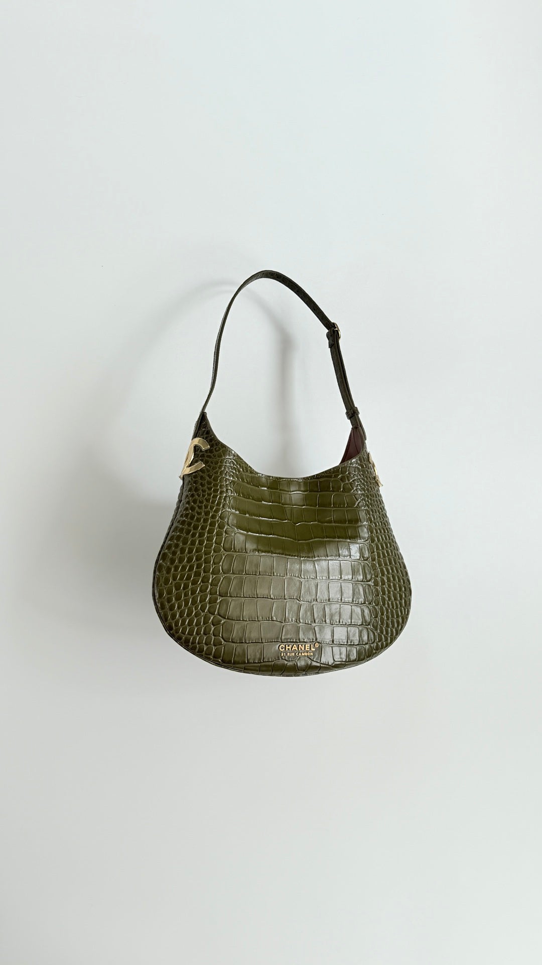 C*C 26s Hobo Bag Olive Green Crocodile Embossed Calfskin