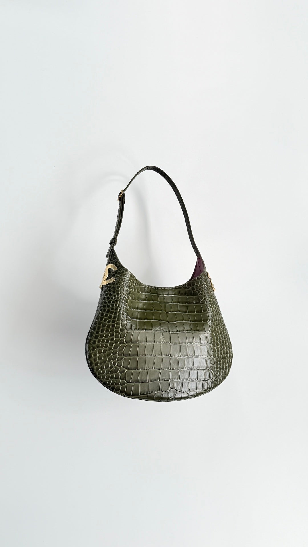 C*C 26s Hobo Bag Olive Green Crocodile Embossed Calfskin
