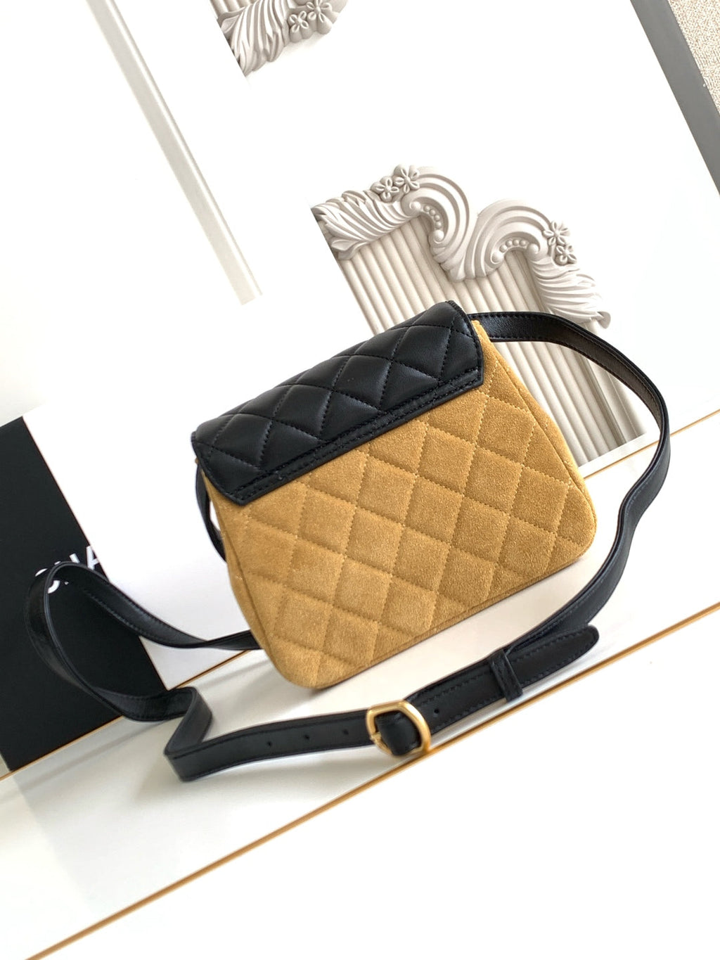 C*C 25A Shoulder Bag 18.5cm Brown Black Suede