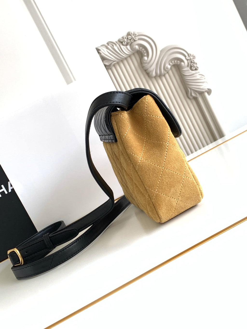 C*C 25A Shoulder Bag 18.5cm Brown Black Suede