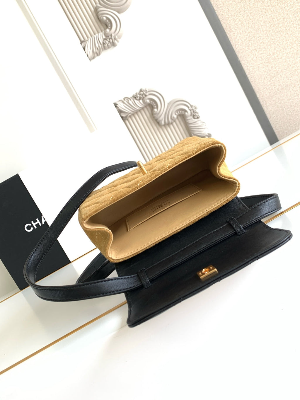 C*C 25A Shoulder Bag 18.5cm Brown Black Suede