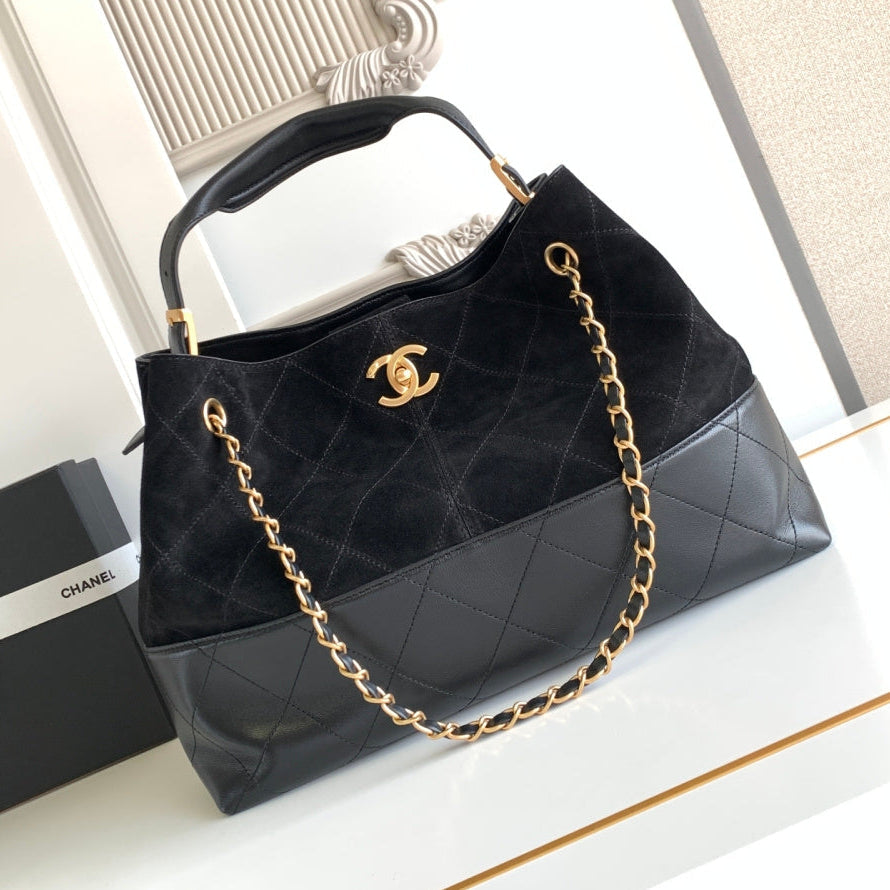 Ch*nel 2026 Stitched Shopping Bag Suede Calfskin