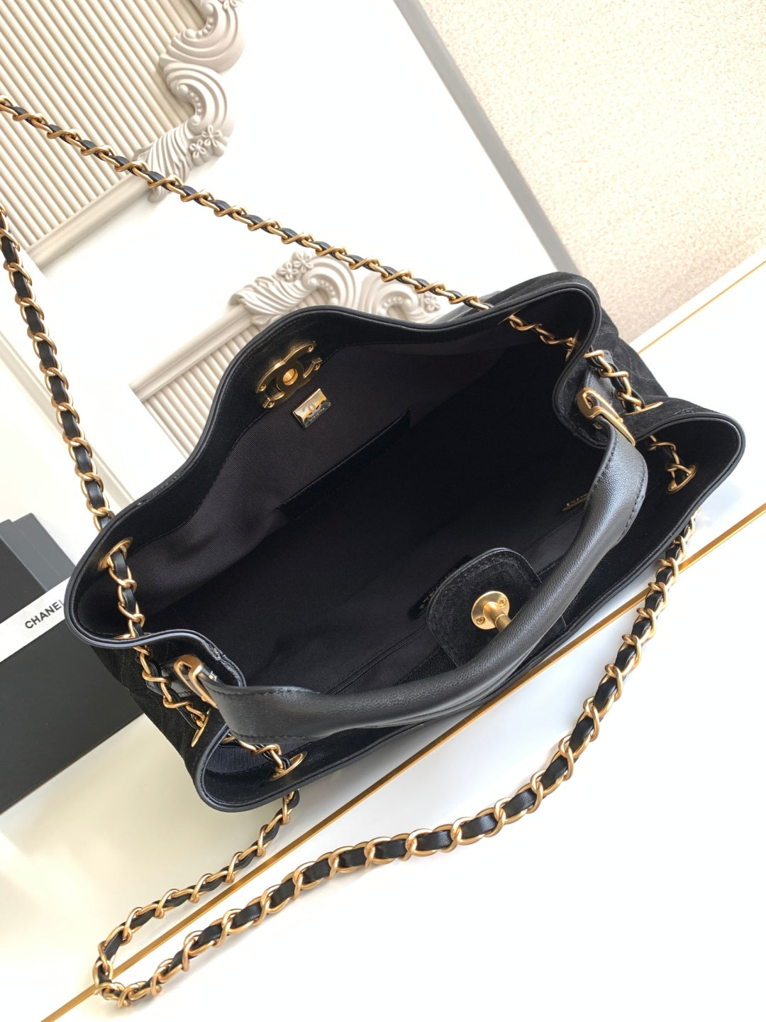 Ch*nel 2026 Stitched Shopping Bag Suede Calfskin