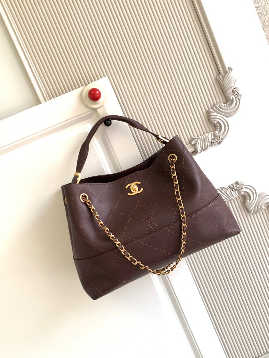 Ch*nel 2026 Stitched Shopping Bag Calfskin