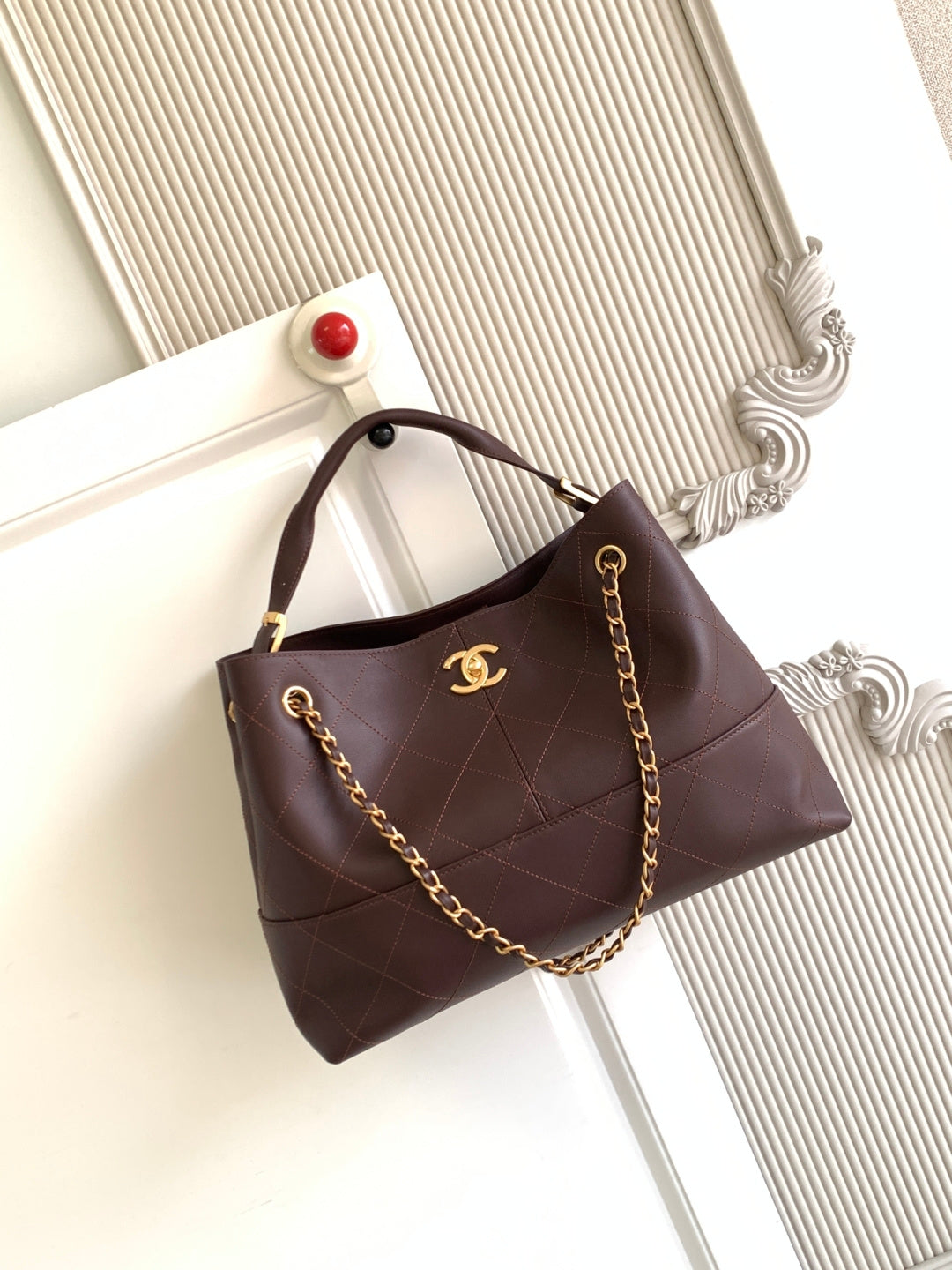 Ch*nel 2026 Stitched Shopping Bag Calfskin