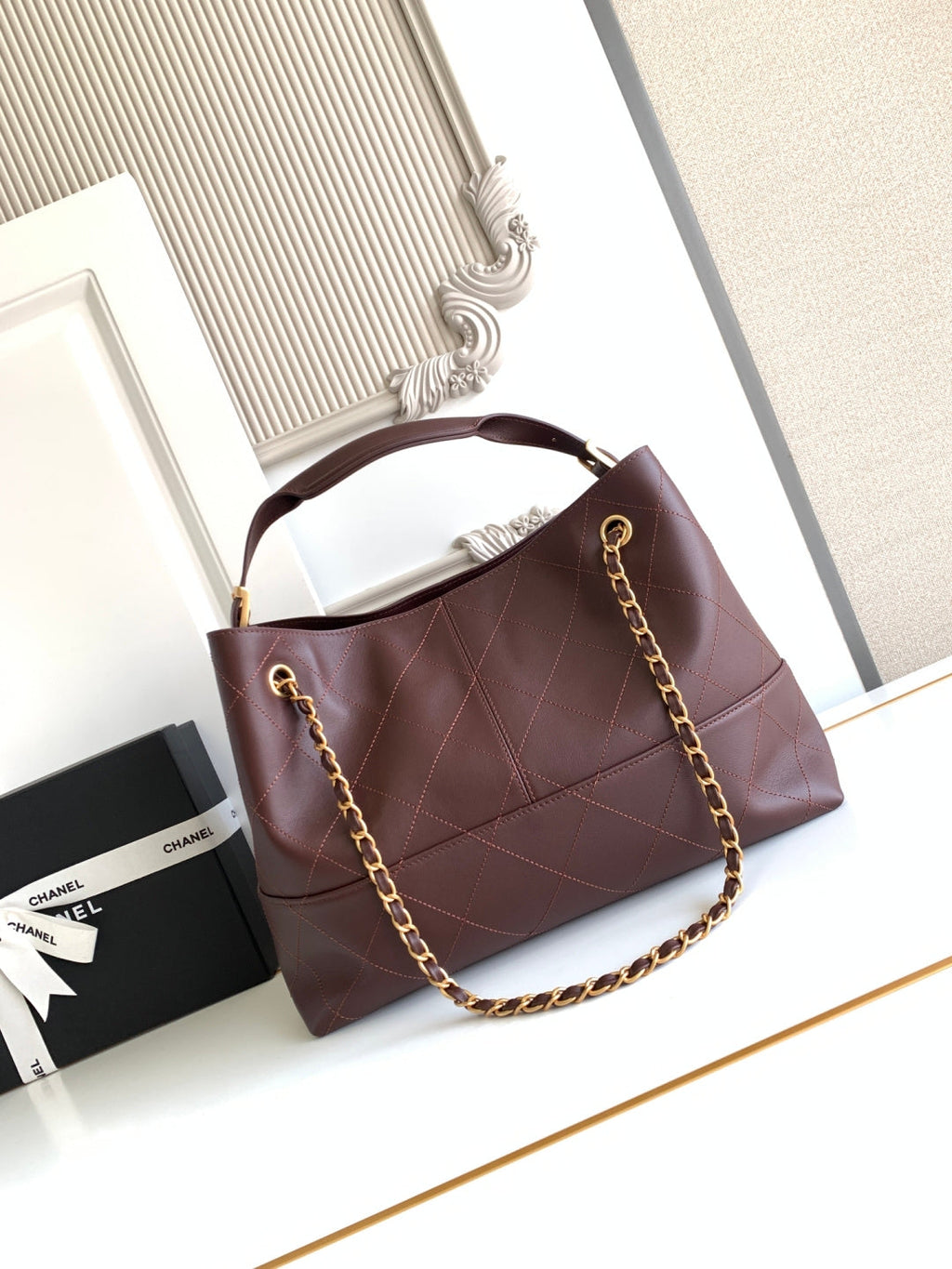 Ch*nel 2026 Stitched Shopping Bag Calfskin