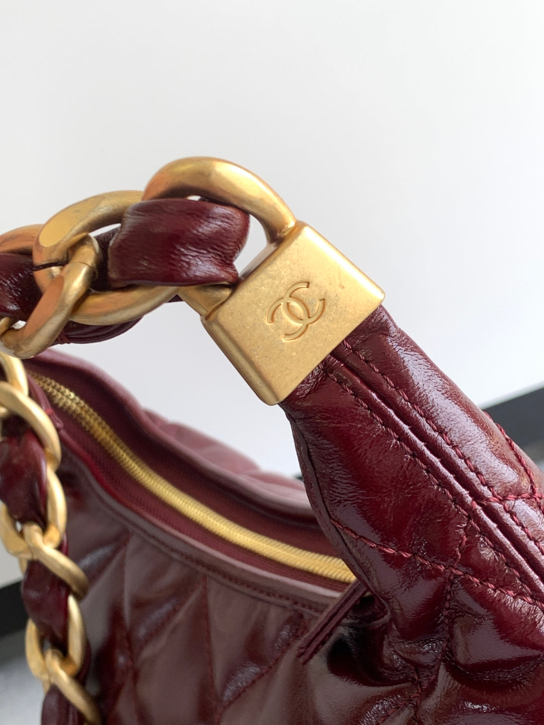 C*C Hobo Bag With Chain 35cm Red Lambskin 277763 GHW