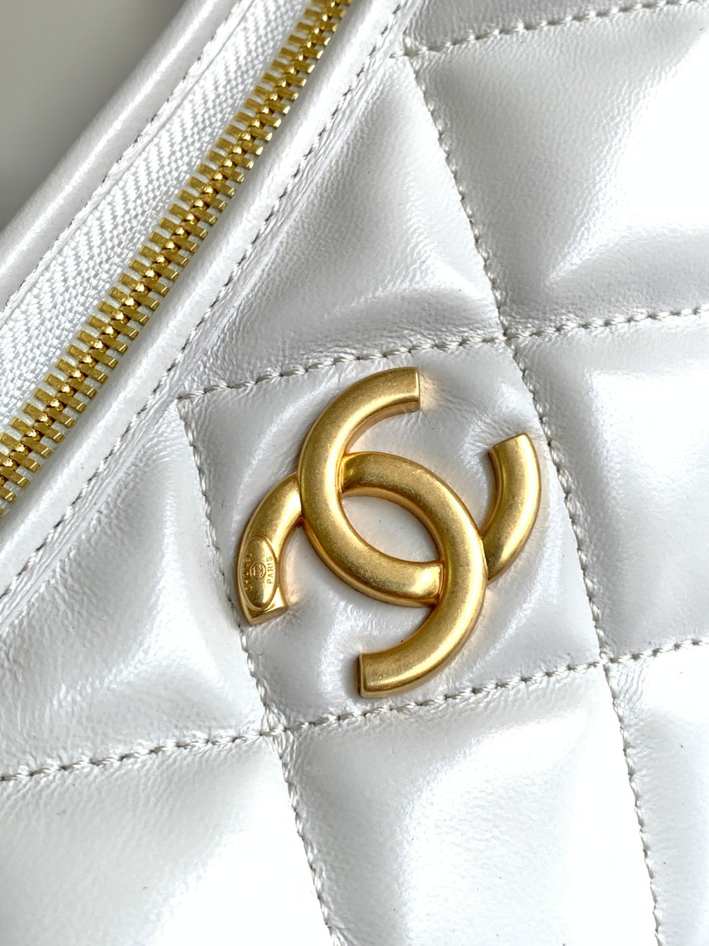 C*C Hobo Bag With Chain 35cm White Lambskin 277764 GHW