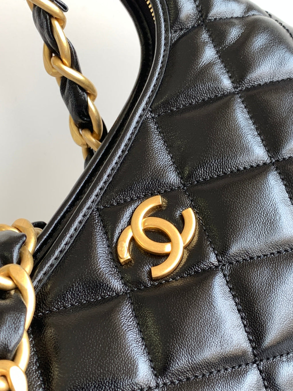 C*C Hobo Bag With Chain 35cm Black Lambskin 277765 GHW