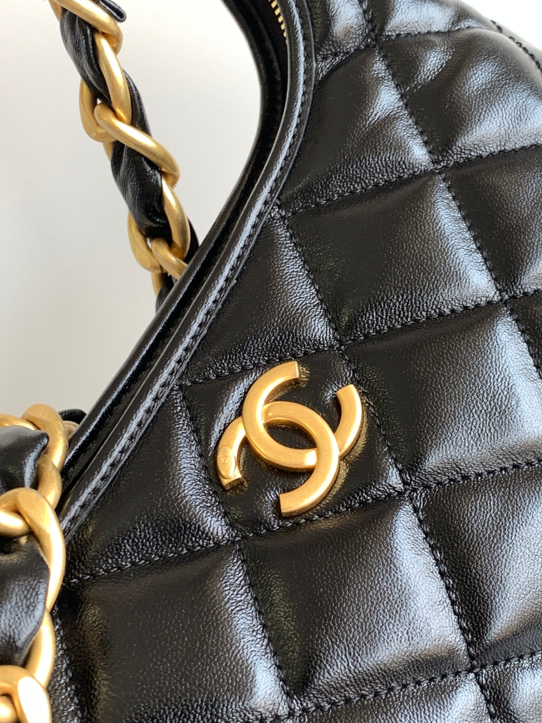 C*C Hobo Bag With Chain 35cm Black Lambskin 277765 GHW