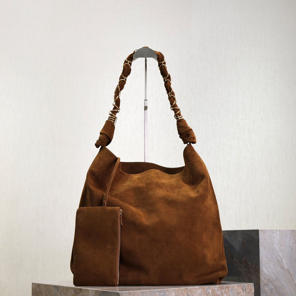 AMALIA Tote Bag 40cm Dark Brown Suede GHW