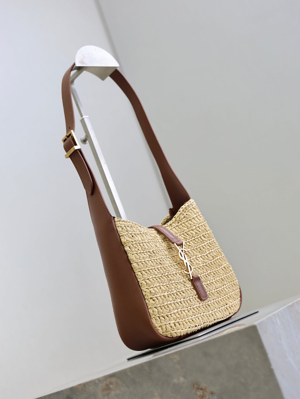 LE 5A7 Mini 15cm Brown Beige Raffia Leather GHW