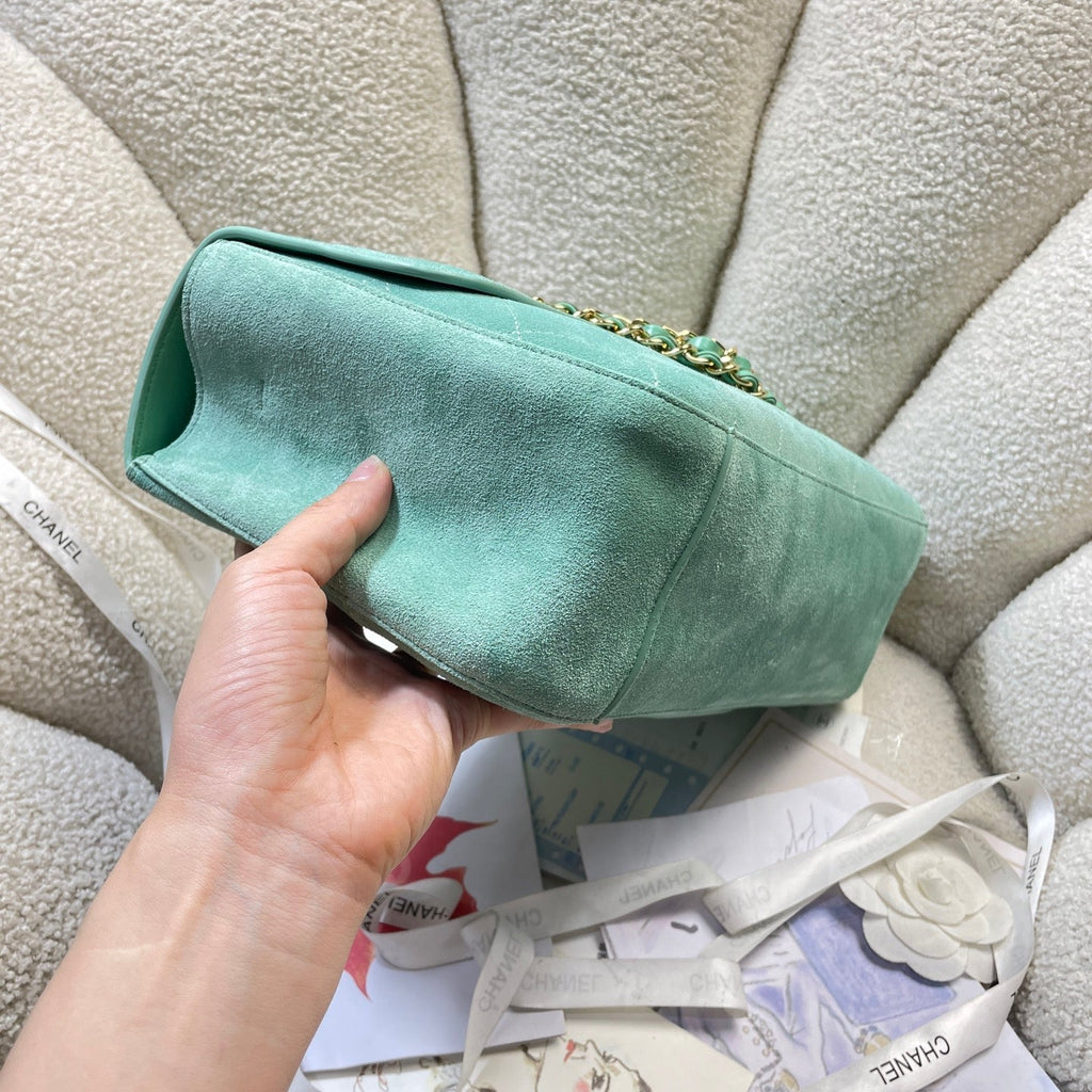C*C Shopping Tote Bag 33cm Seafoam Green Quilted Suede