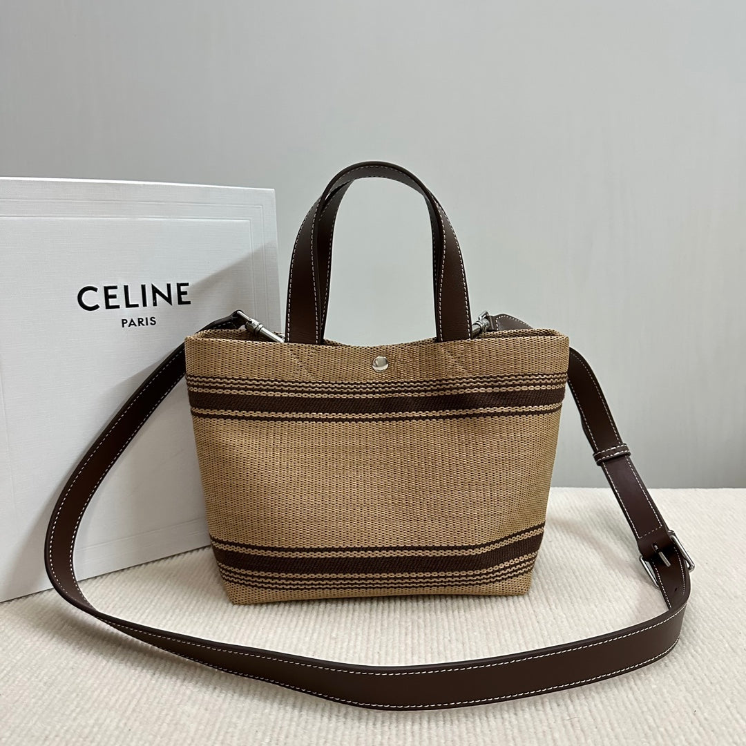 C*line Mini Cabas 23cm Chocolate Calfskin Dark Beige Textile