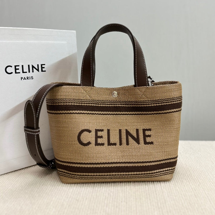 C*line Mini Cabas 23cm Chocolate Calfskin Dark Beige Textile