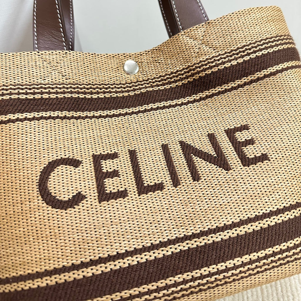 C*line Mini Cabas 23cm Chocolate Calfskin Dark Beige Textile