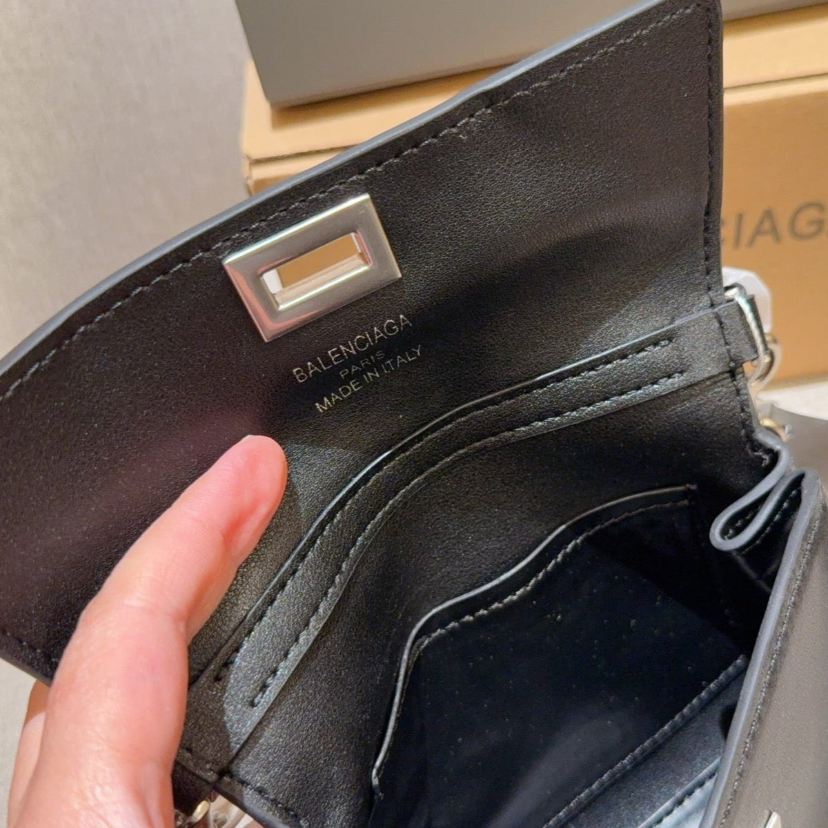 RODEO NANO BAG WITH CHAIN 17 IN BLACK SMOOTH CALFSKIN SILVER HARDWARE