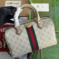 OPHIDIA TOP HANDLE BAG CANVAS CALFSKIN TRIM GOLD HARDWARE