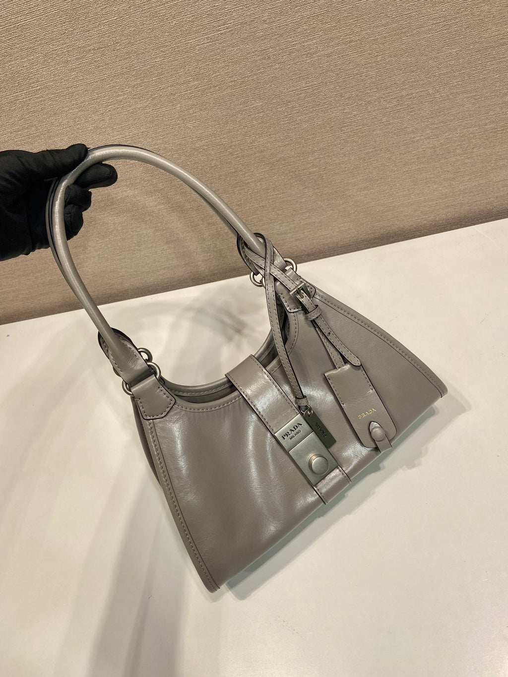 Pr*a mini catwalk model gray leather and top-grade hardware